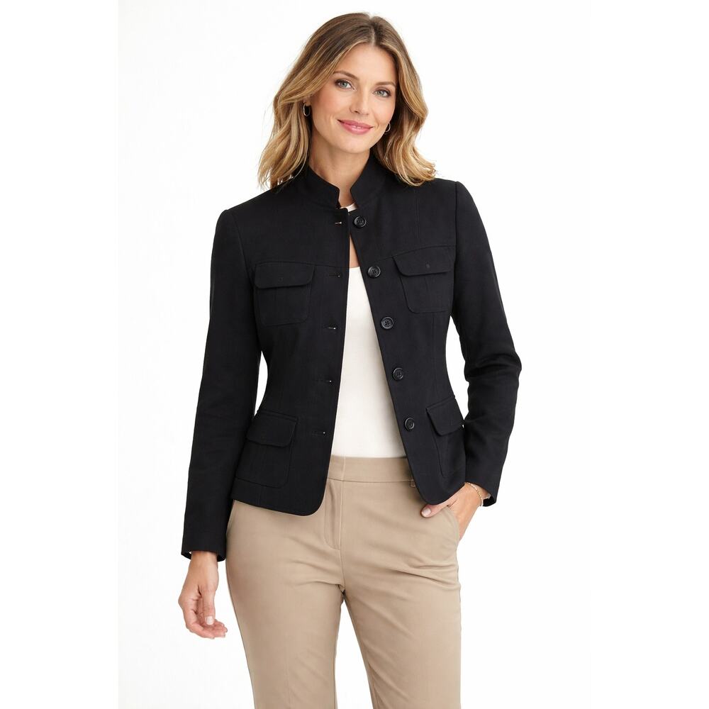 Tahari Womens Cropped Black Blazer Slim Cut with 4 Pockets Size 2